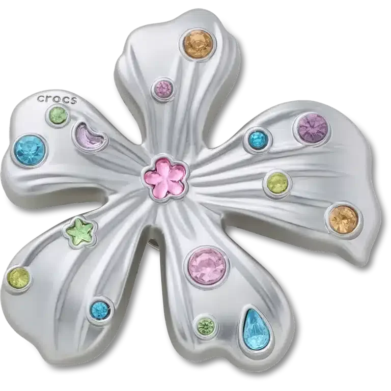 Colgantes Jibbitz™ de flor con gemas metalizadas plateadas Colgantes Jibbitz™ de flor con gemas metalizadas plateadas