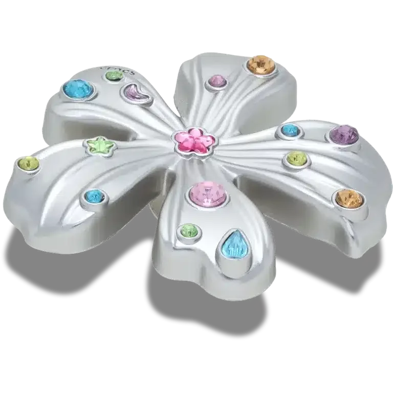 Colgantes Jibbitz™ de flor con gemas metalizadas plateadas Colgantes Jibbitz™ de flor con gemas metalizadas plateadas