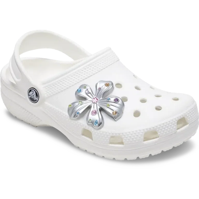 Colgantes Jibbitz™ de flor con gemas metalizadas plateadas Colgantes Jibbitz™ de flor con gemas metalizadas plateadas