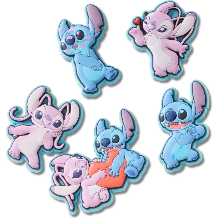 Pack de 5 colgantes Jibbitz™ para zapatos de Disney con Stitch y Angel Pack de 5 colgantes Jibbitz™ para zapatos de Disney con Stitch y Angel