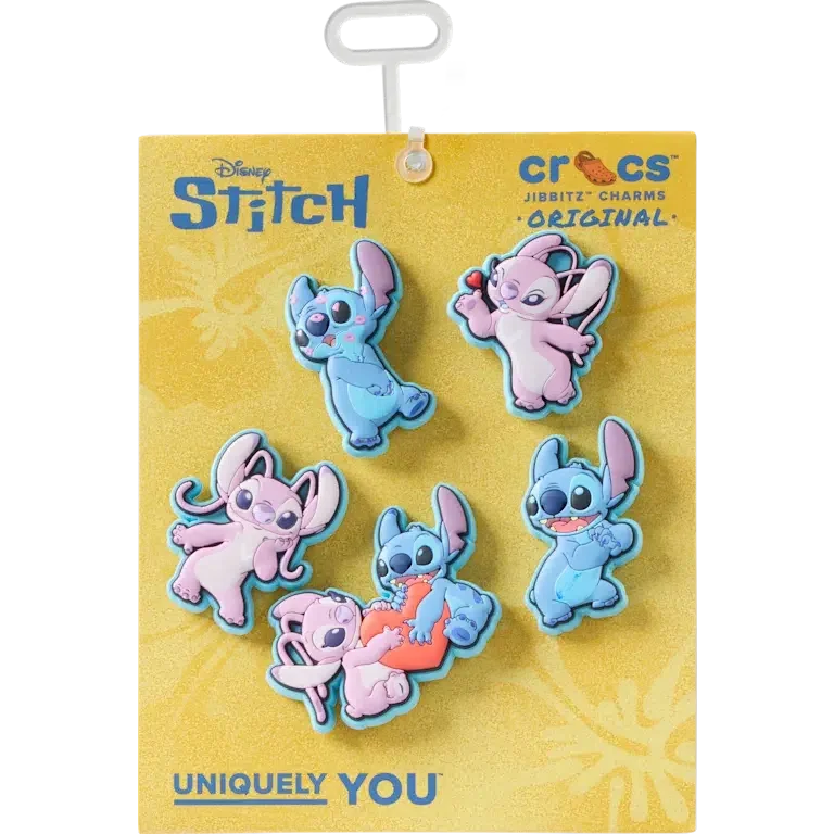 Pack de 5 colgantes Jibbitz™ para zapatos de Disney con Stitch y Angel Pack de 5 colgantes Jibbitz™ para zapatos de Disney con Stitch y Angel