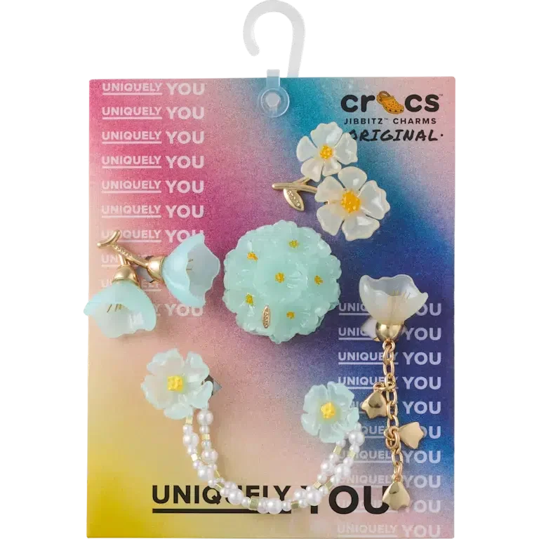 Paquete de 5 colgantes Jibbitz con delicado estampado floral azul Paquete de 5 colgantes Jibbitz con delicado estampado floral azul