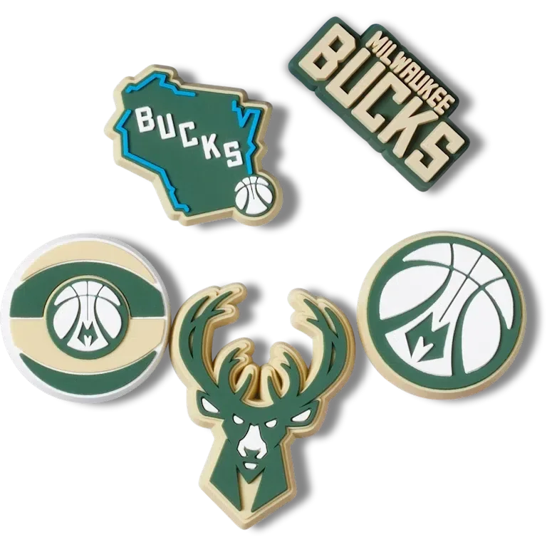 Paquete de 5 colgantes Jibbitz™ de los Milwaukee Bucks de la NBA Paquete de 5 colgantes Jibbitz™ de los Milwaukee Bucks de la NBA