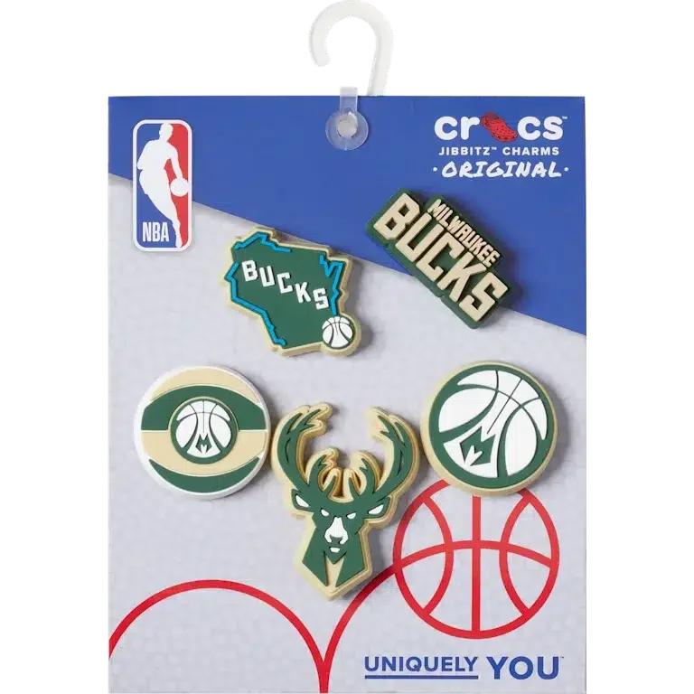 Paquete de 5 colgantes Jibbitz™ de los Milwaukee Bucks de la NBA Paquete de 5 colgantes Jibbitz™ de los Milwaukee Bucks de la NBA