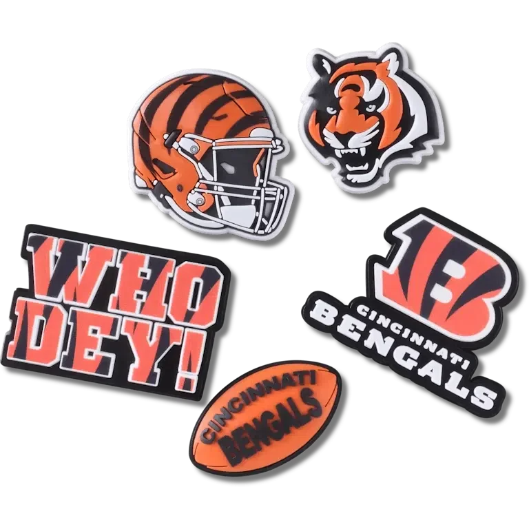 Paquete de 5 colgantes para zapatos Jibbitz de los Cincinnati Bengals de la NFL Paquete de 5 colgantes para zapatos Jibbitz de los Cincinnati Bengals de la NFL