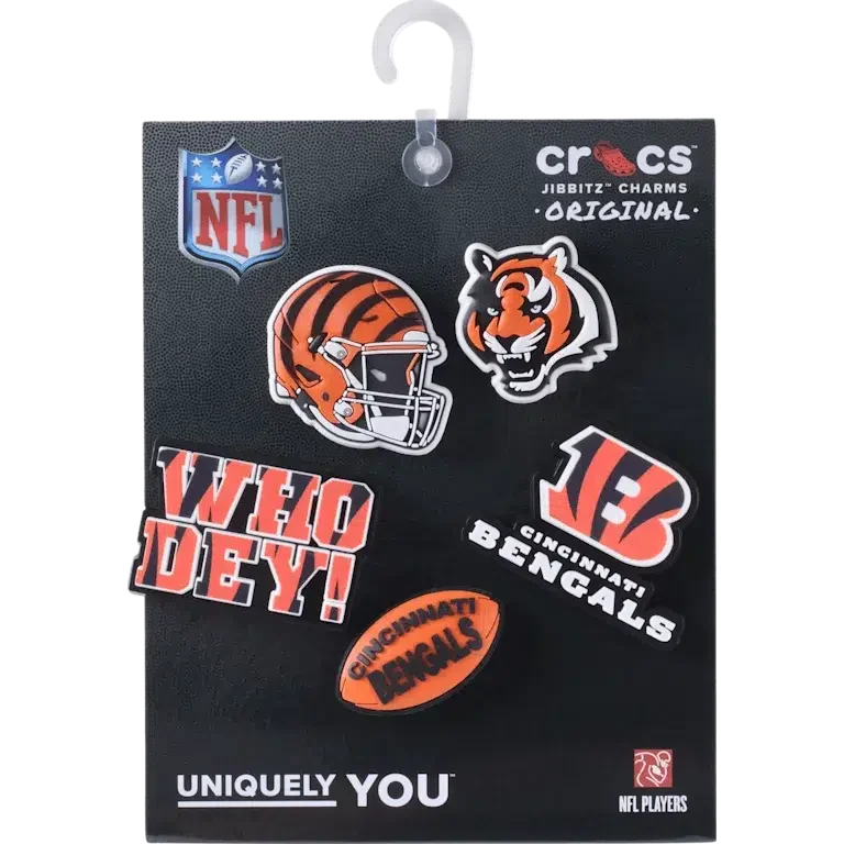 Paquete de 5 colgantes para zapatos Jibbitz de los Cincinnati Bengals de la NFL Paquete de 5 colgantes para zapatos Jibbitz de los Cincinnati Bengals de la NFL