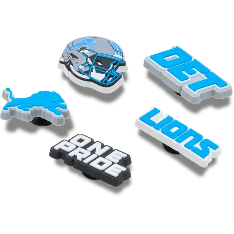 Paquete de 5 colgantes para zapatos Jibbitz de los Detroit Lions de la NFL Paquete de 5 colgantes para zapatos Jibbitz de los Detroit Lions de la NFL