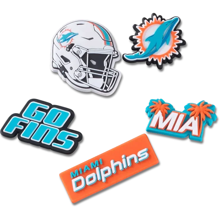 Paquete de 5 colgantes para zapatos Jibbitz de los Miami Dolphins de la NFL Paquete de 5 colgantes para zapatos Jibbitz de los Miami Dolphins de la NFL