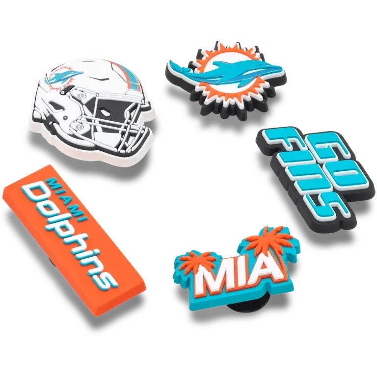 Paquete de 5 colgantes para zapatos Jibbitz de los Miami Dolphins de la NFL Paquete de 5 colgantes para zapatos Jibbitz de los Miami Dolphins de la NFL