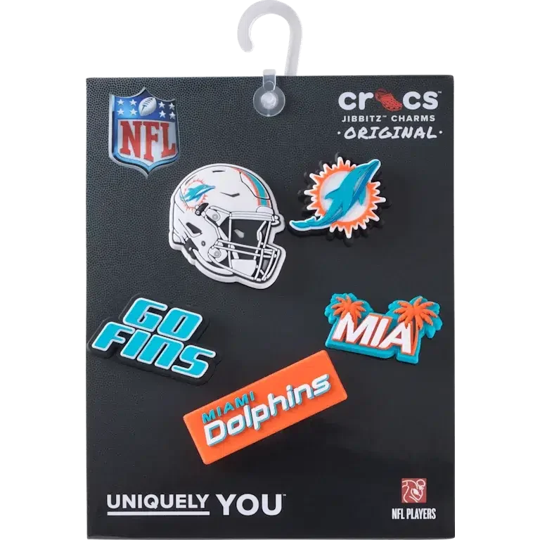 Paquete de 5 colgantes para zapatos Jibbitz de los Miami Dolphins de la NFL Paquete de 5 colgantes para zapatos Jibbitz de los Miami Dolphins de la NFL