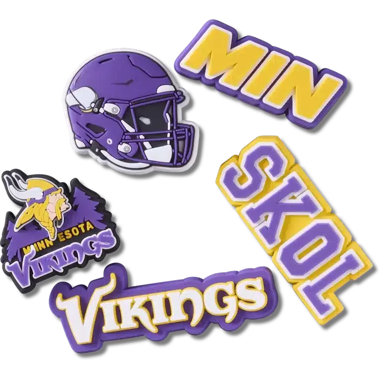 Paquete de 5 colgantes para zapatos Jibbitz de los Minnesota Vikings de la NFL Paquete de 5 colgantes para zapatos Jibbitz de los Minnesota Vikings de la NFL