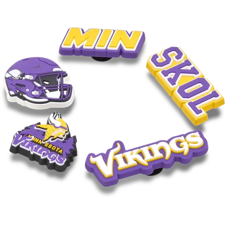 Paquete de 5 colgantes para zapatos Jibbitz de los Minnesota Vikings de la NFL Paquete de 5 colgantes para zapatos Jibbitz de los Minnesota Vikings de la NFL
