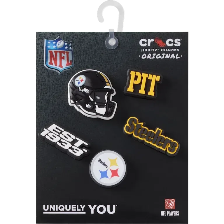 Paquete de 5 colgantes para zapatos Jibbitz de los Pittsburgh Steelers de la NFL Paquete de 5 colgantes para zapatos Jibbitz de los Pittsburgh Steelers de la NFL