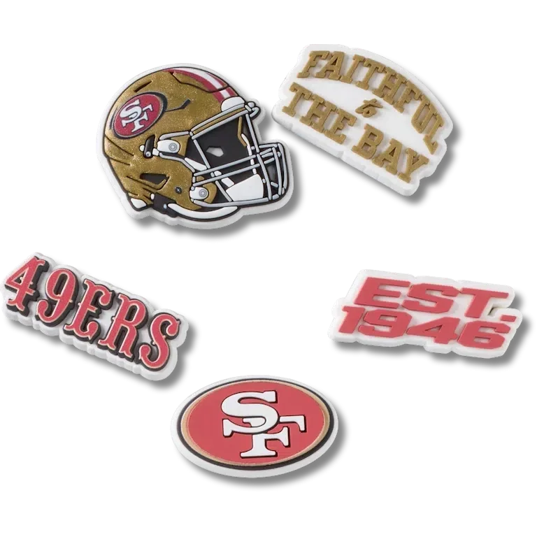 Paquete de 5 colgantes para zapatos Jibbitz de los San Francisco 49ers de la NFL Paquete de 5 colgantes para zapatos Jibbitz de los San Francisco 49ers de la NFL