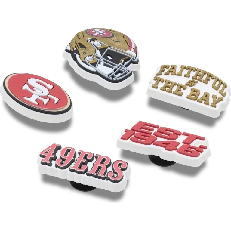 Paquete de 5 colgantes para zapatos Jibbitz de los San Francisco 49ers de la NFL Paquete de 5 colgantes para zapatos Jibbitz de los San Francisco 49ers de la NFL