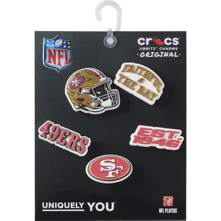 Paquete de 5 colgantes para zapatos Jibbitz de los San Francisco 49ers de la NFL Paquete de 5 colgantes para zapatos Jibbitz de los San Francisco 49ers de la NFL
