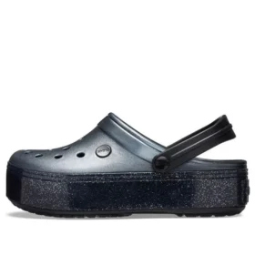 Zuecos con plataforma Crocband metalizados «Negro»